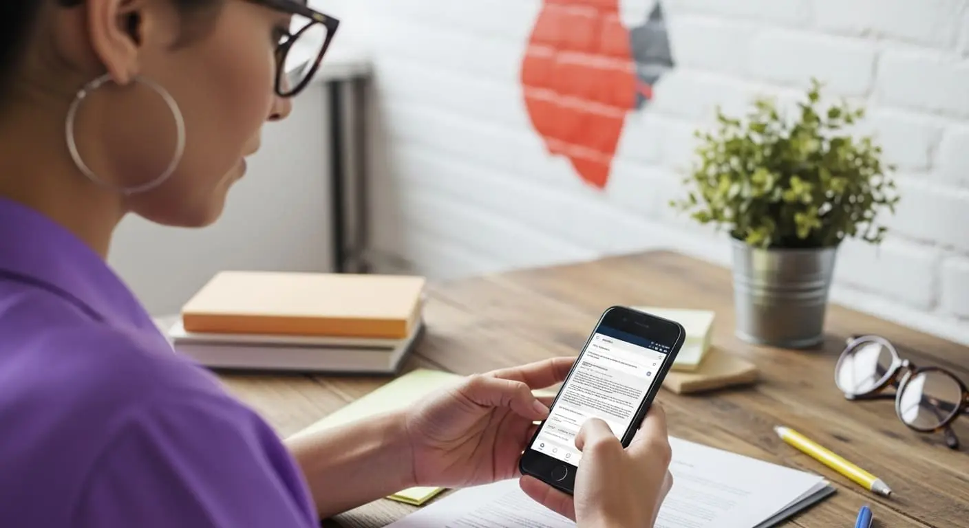 Persona usando smartphone para trámites